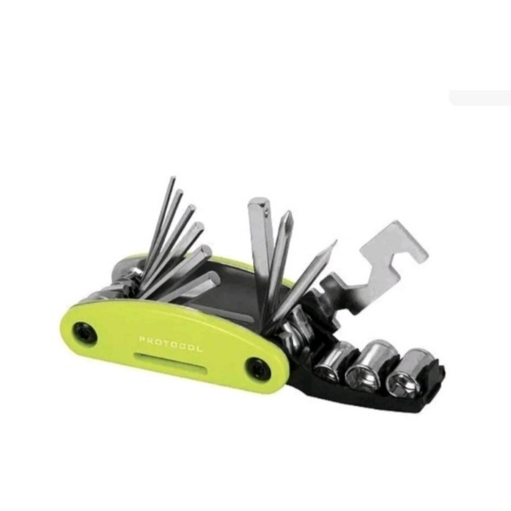 Protocol Wheel Handy Bicycle Multi Tool Neon Green New 15 Functions Nylon Case